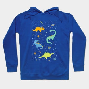 Astronaut Dinosaurs on Blue Hoodie